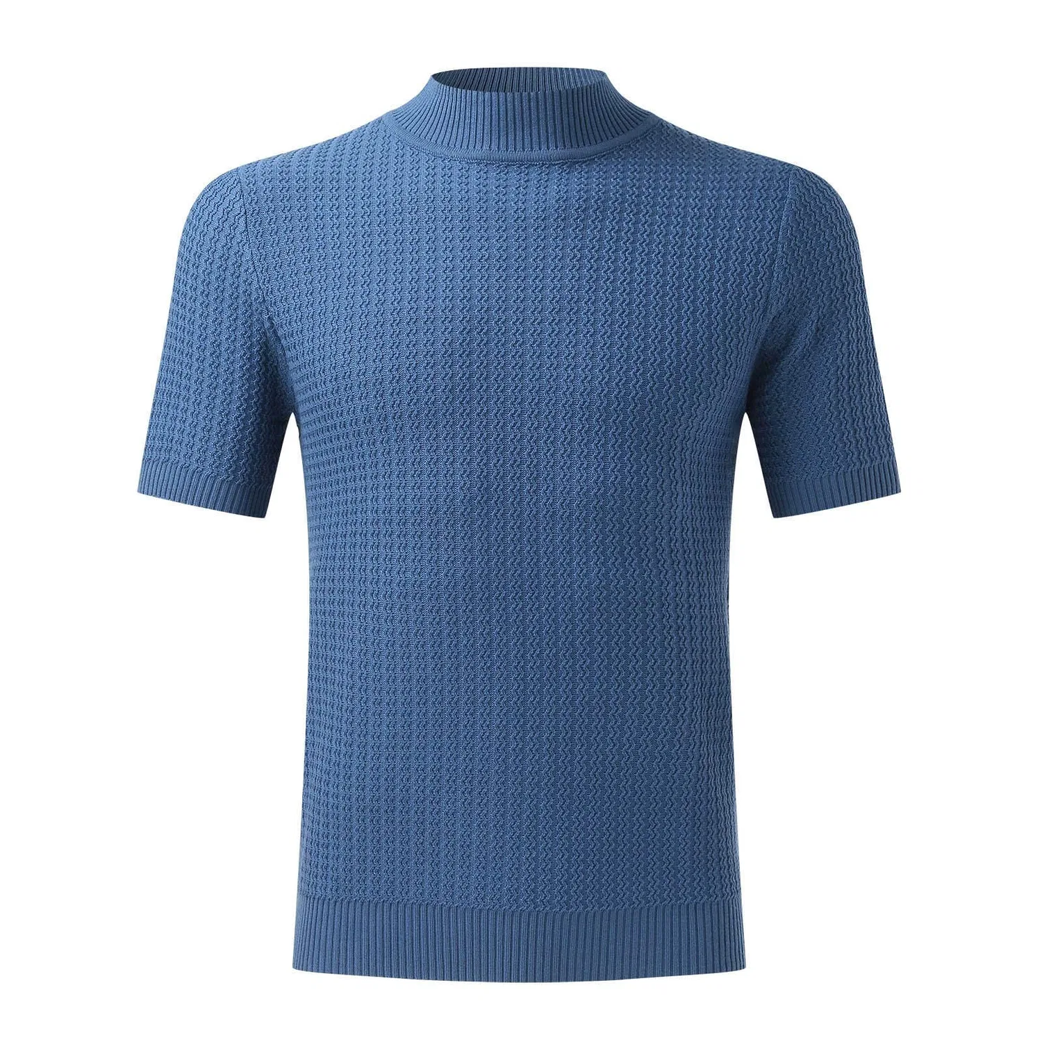 Мужская термобельевая футболка с высоким воротом, Blue Mock Neck Tops for Men — фото 4