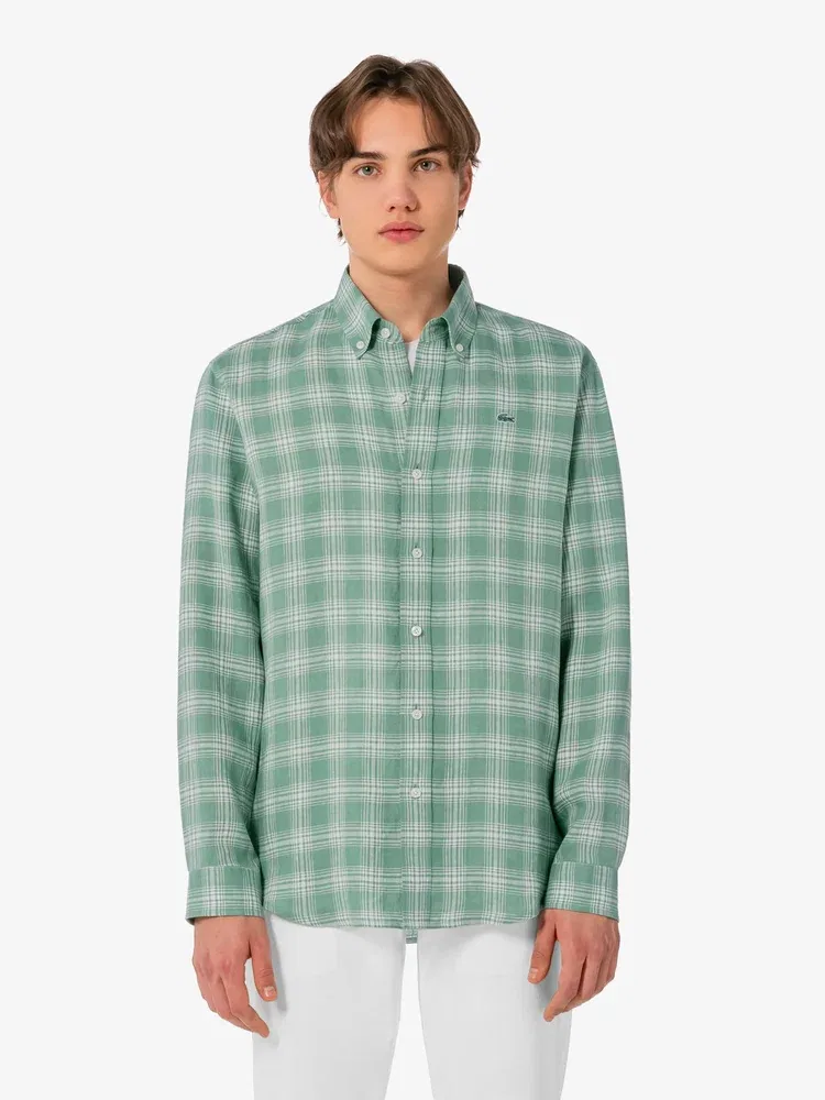 Рубашка с длинным рукавом льняная LACOSTE CH739E, Green — фото 4