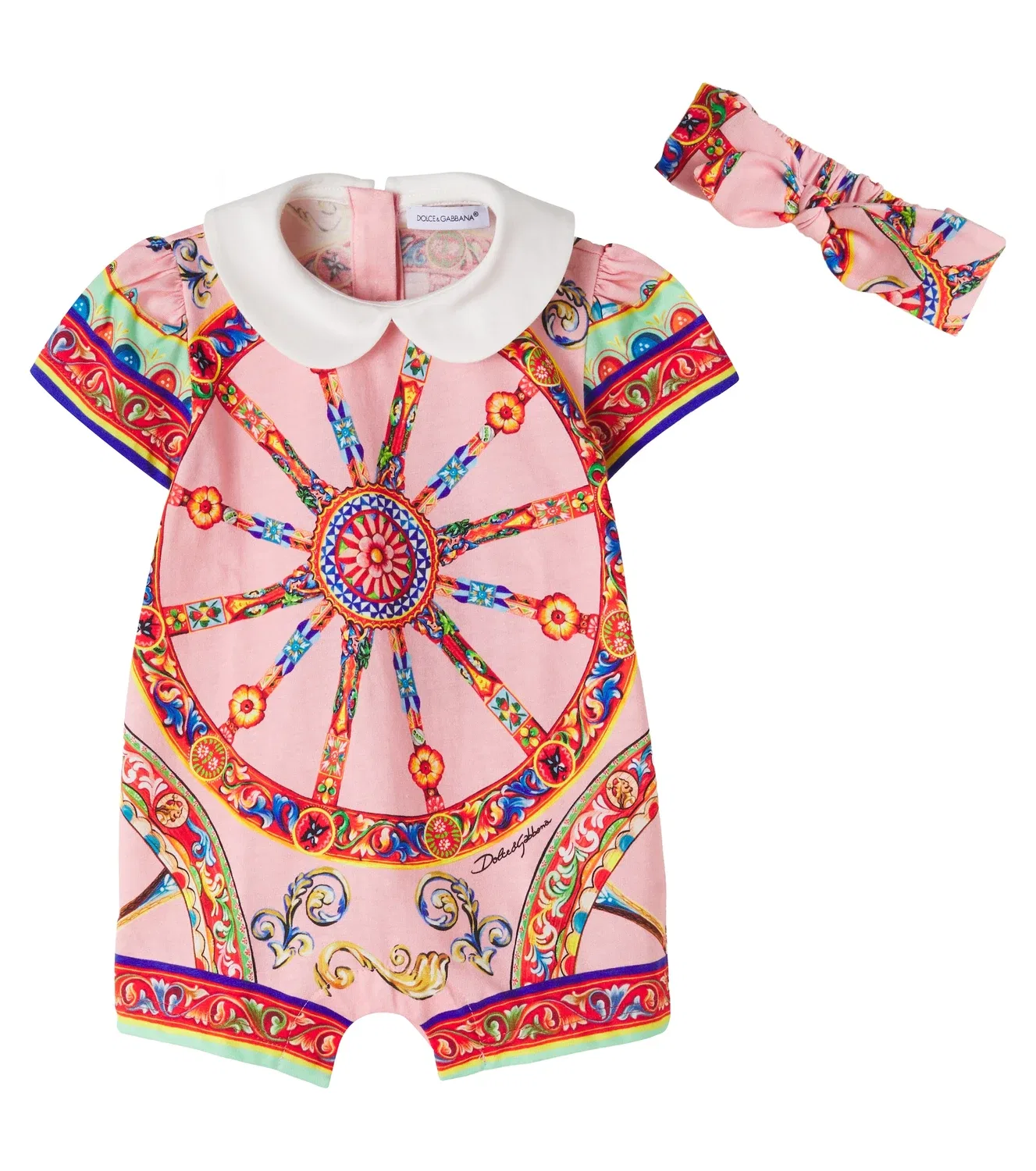 Комплект из комбинезона и повязки на голову из хлопка Baby Carretto Dolce&Gabbana Kids, розовый