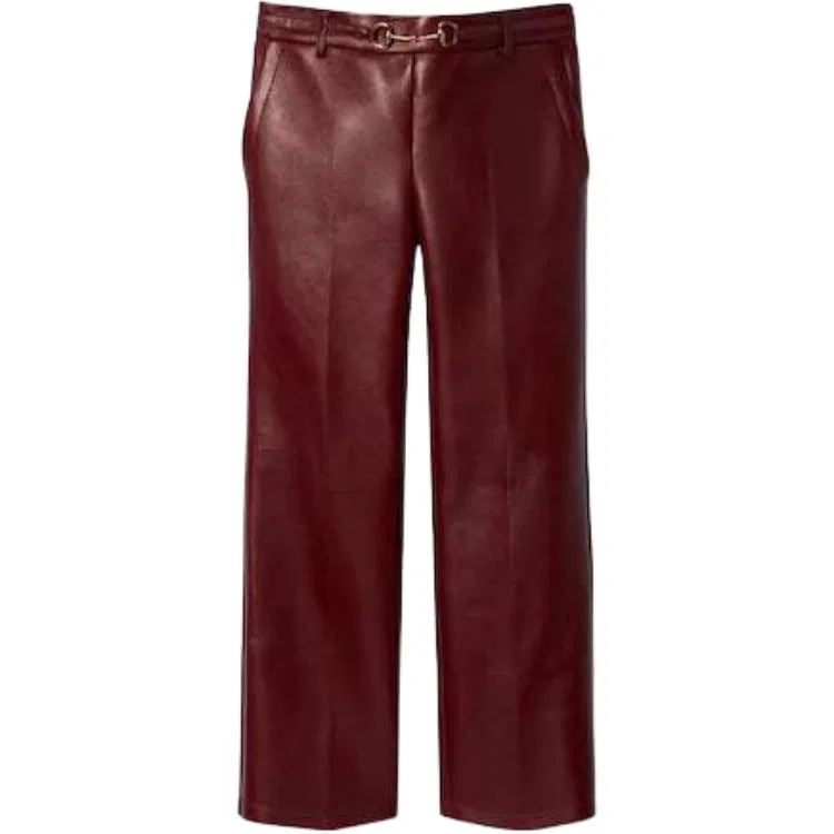 Женские кожаные брюки GUCCI Классические, Прямой крой, Красный