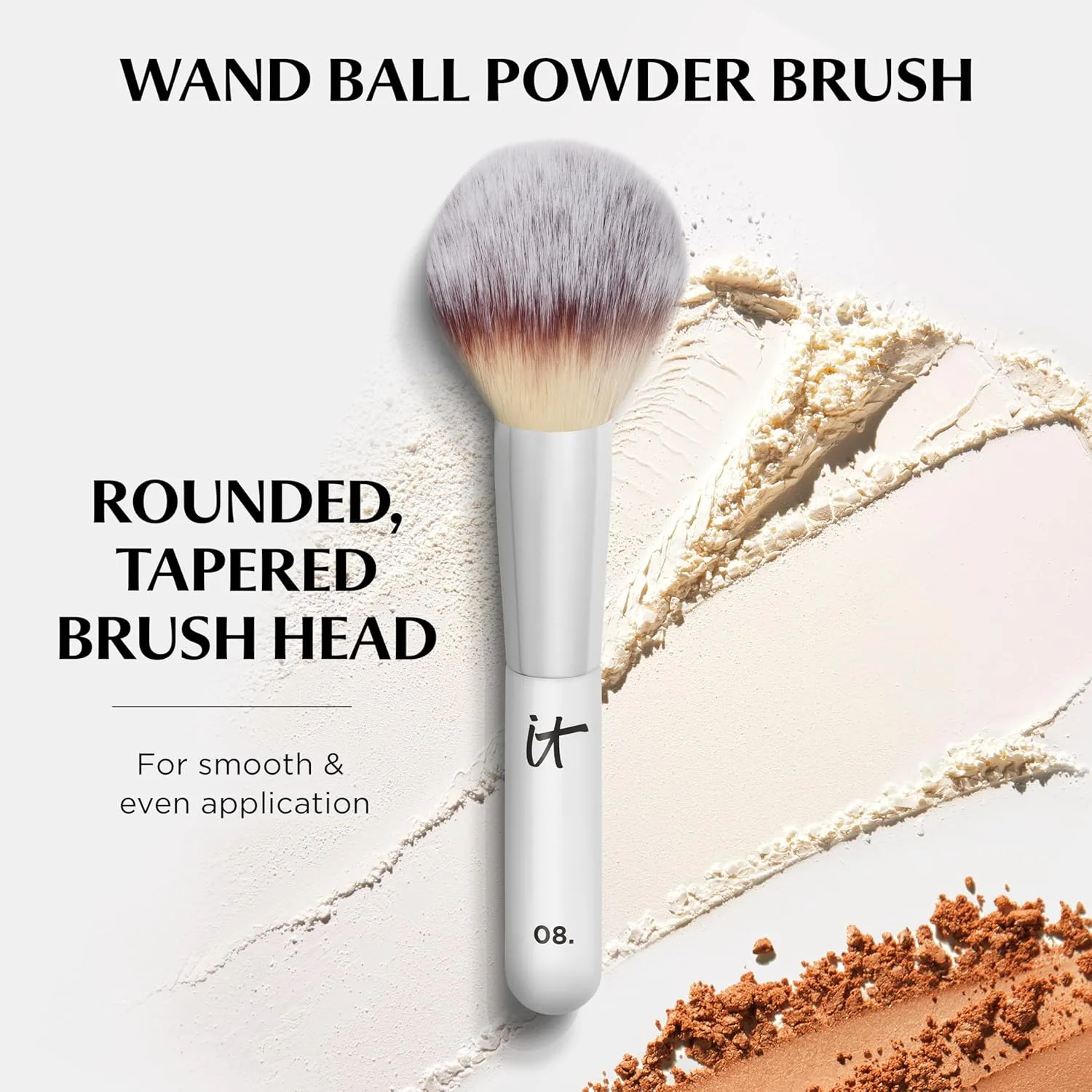 Кисть для пудры IT Cosmetics Heavenly Luxe Wand Ball Powder Brush #8 - для нанесения пудры и тональной основы - идеально ровное и безупречное нанесение - мягкие щетинки, Black — фото 3