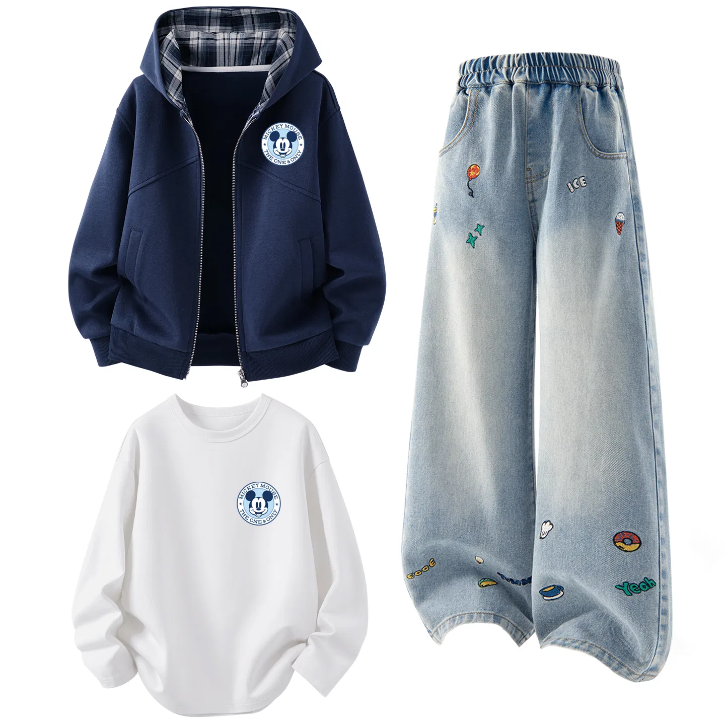Детский спортивный комплект с капюшоном Disney, Dark Indigo Blue+Solid Color Denim Blue+Disney Round Logo Mickey Mouse K White