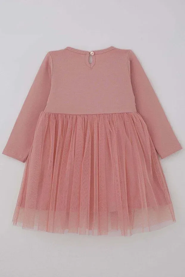Детское платье для девочек с длинным рукавом Girl'S long sleeve dress with sequins and tulle floral accessories Breeze, Rose Dry — фото 2