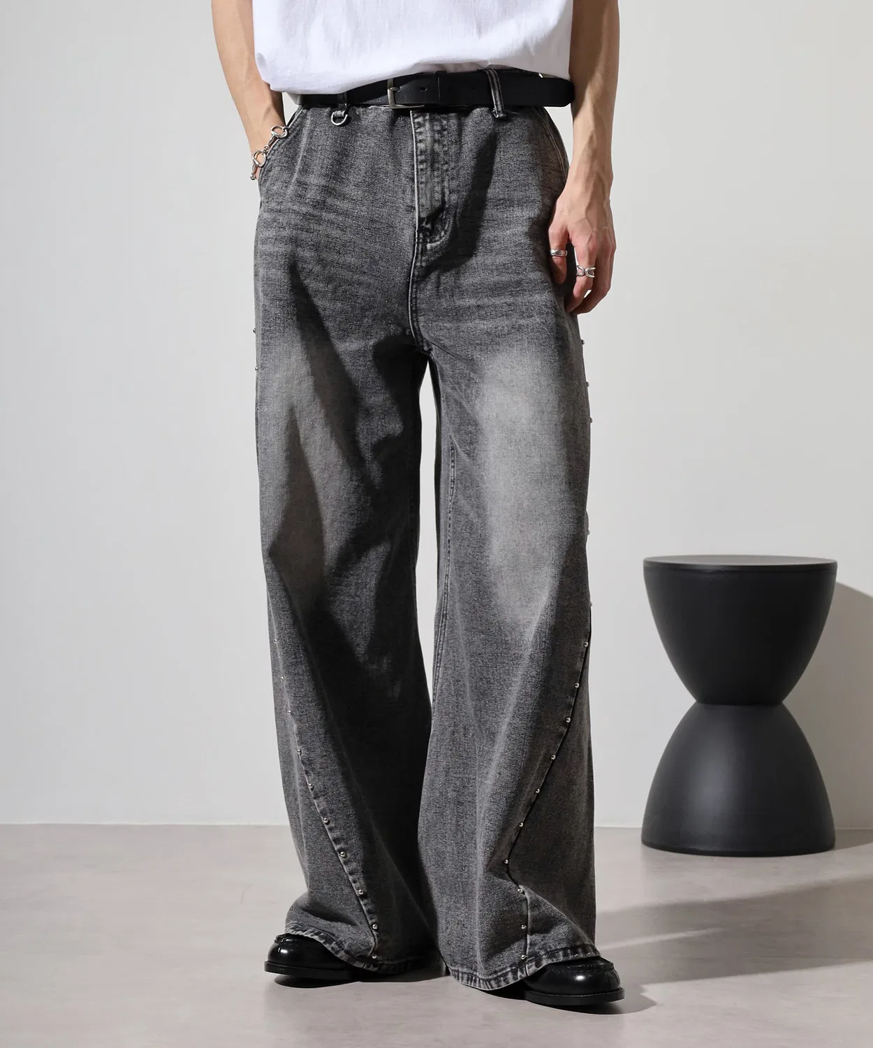 Детские джинсы-багги с широкими штанинами, со стразами, модель Studded Wide Baggy REGIEVO, Black