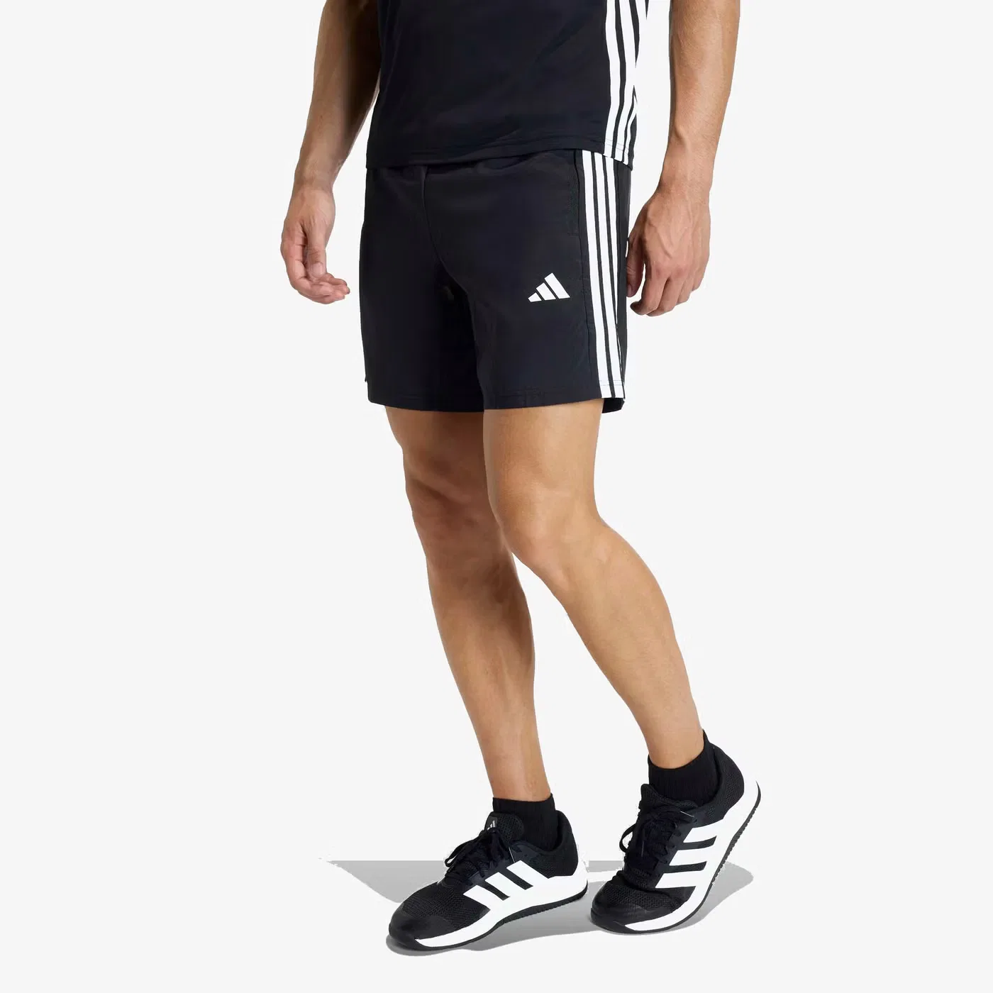 Шорты спортивные с полосками Workout Essentials Base 3-Stripes Adidas, черный — фото 2