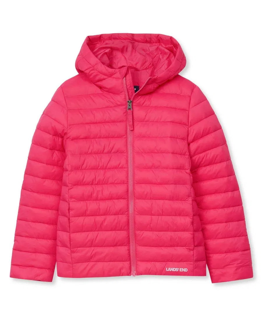 Детское утепленное куртка-пуховик с капюшоном, FeatherFree Insulated Hooded Packable Jacket Lands' End, Magenta