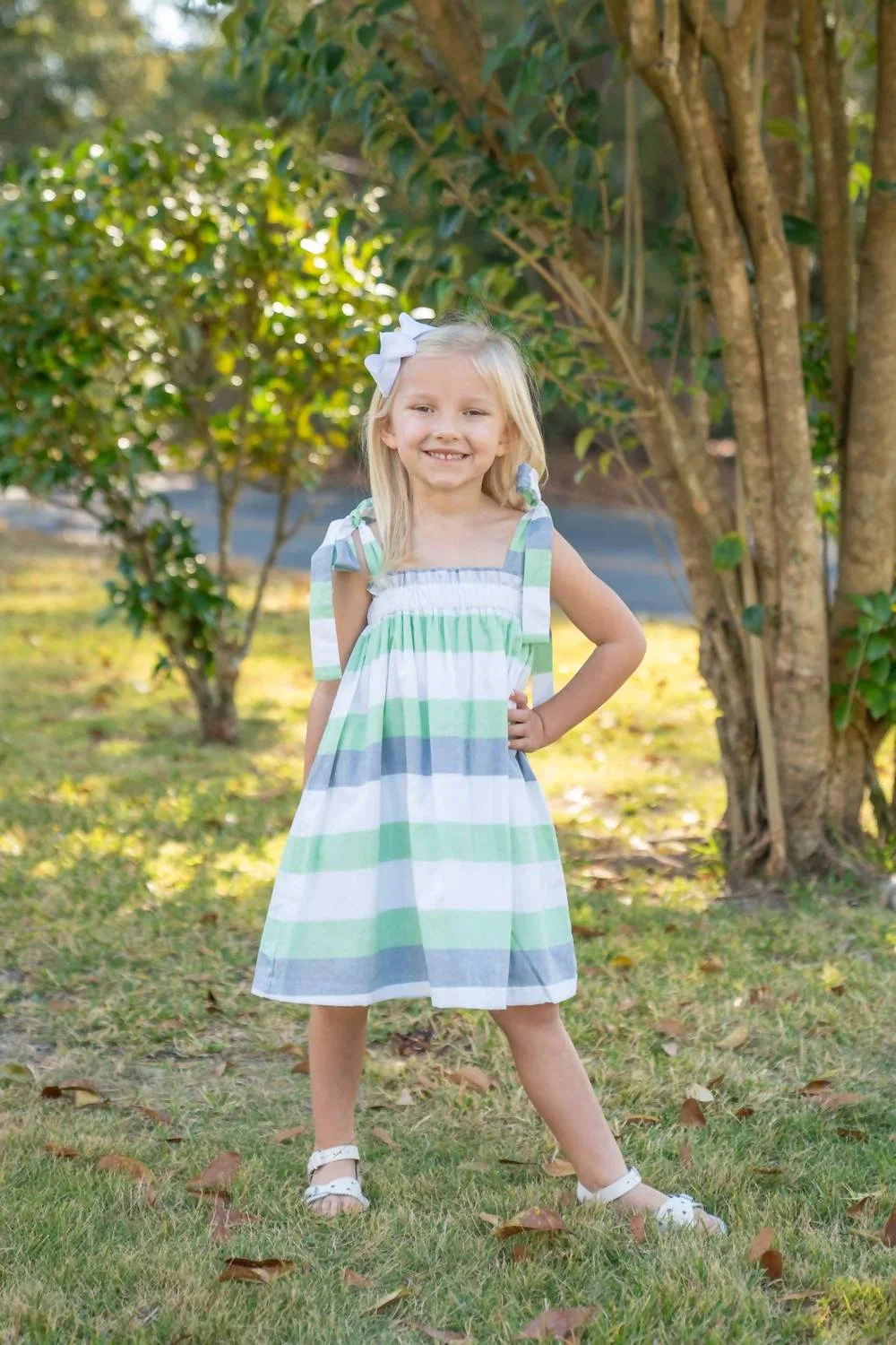 Детское платье для девочек с регулируемыми бретелями Lola Stripe Dress THE OAKS APPAREL, Green/Blue — фото 3