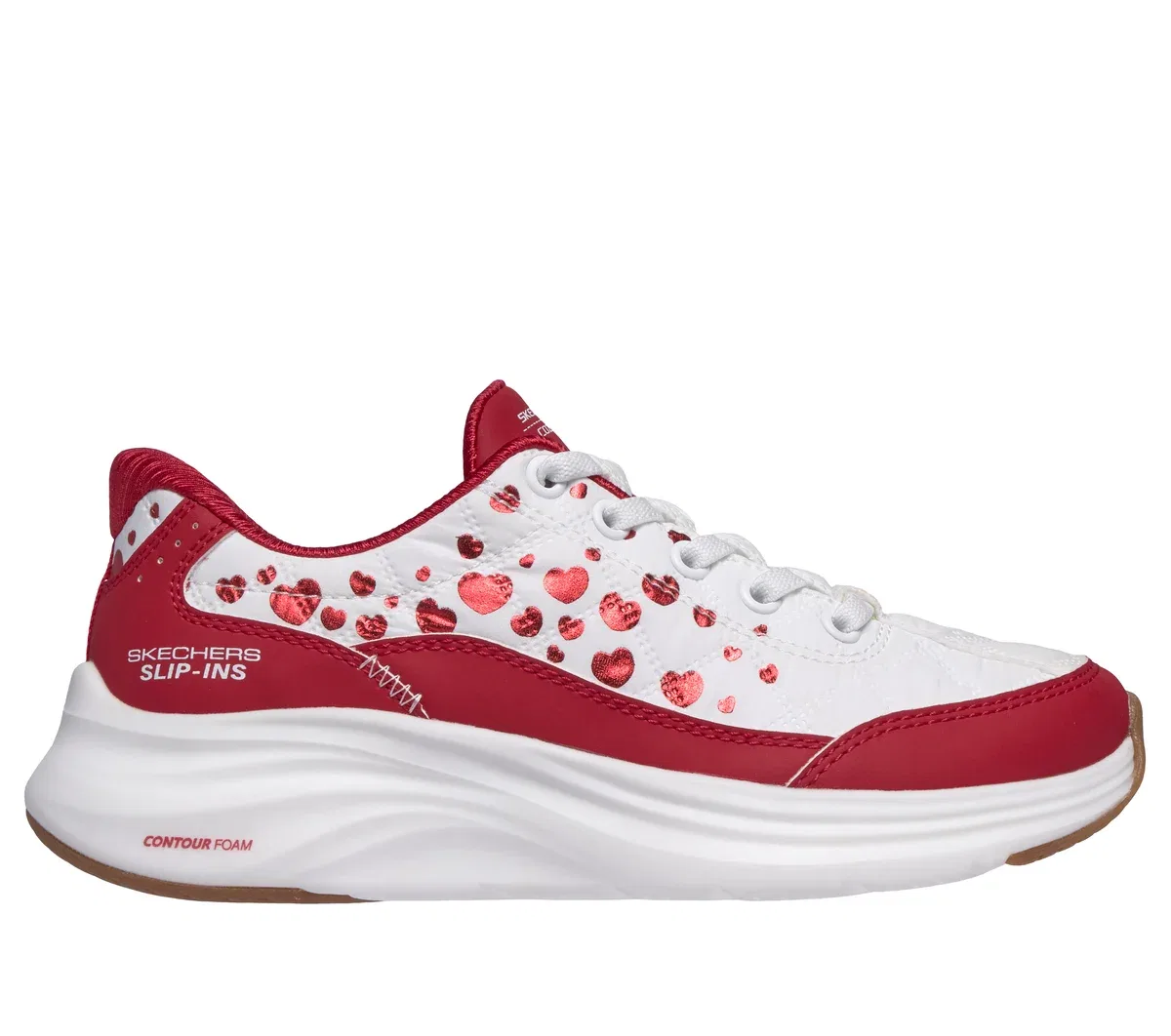 Детские слипоны Contour Foam - Cozy Fit Heartclub Skechers, белый/красный
