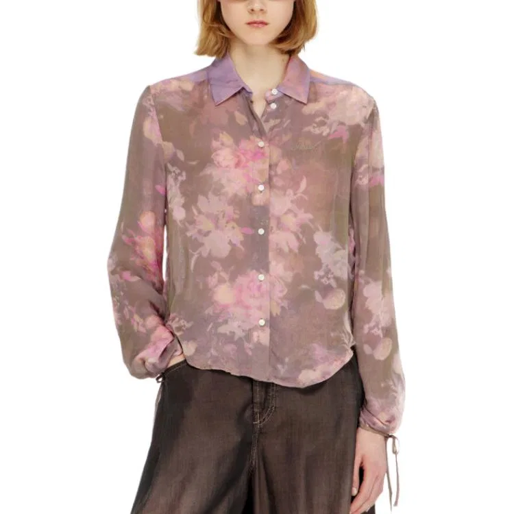 Женская рубашка с цветочным принтом DIESEL, Pink Purple Gradient Floral Print — фото 3