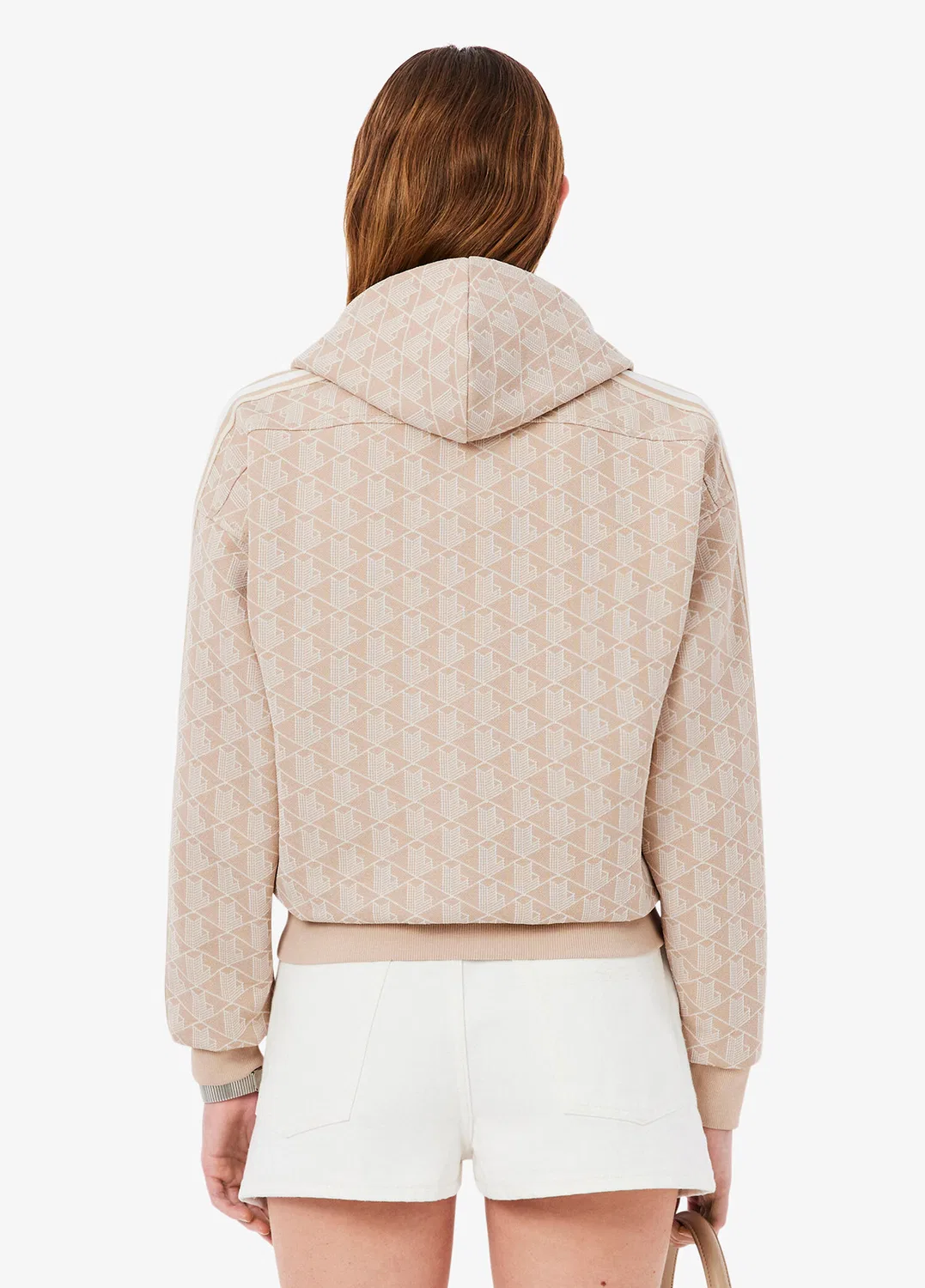 Свитшот Lacoste Monogram, монограмма, контрастные полоски, регулируемый капюшон, розовый — фото 3