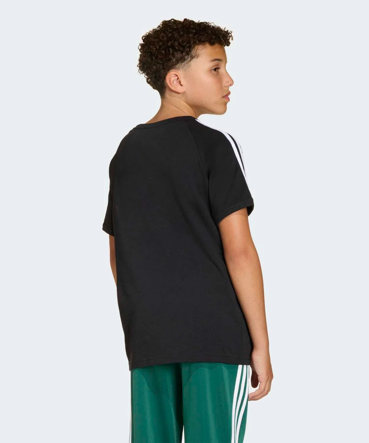 Детская футболка с коротким рукавом с вышивкой логотипа Trefoil, модель 3 Stripes Tee Adidas, Black — фото 4