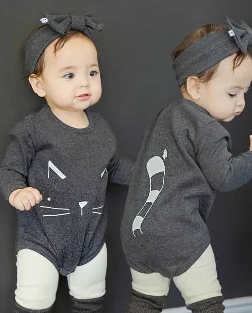 Детский боди-комбинезон с принтом кота Cat House Body Suit BABYBLEE, Charcoal