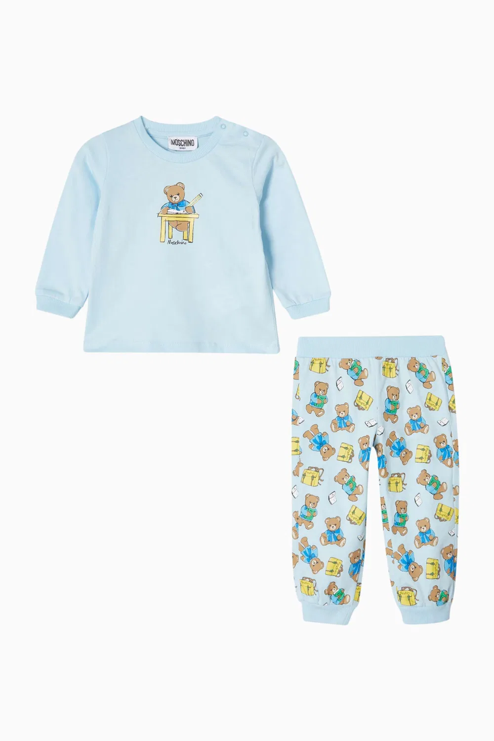 Комплект пижам с принтом медвежонка из хлопка Moschino, синий — фото 2