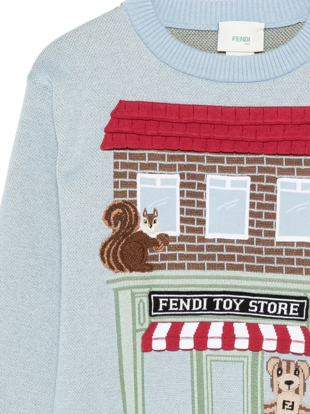 Свитер из интарсии с мотивом магазина игрушек Fendi Kids, синий — фото 3