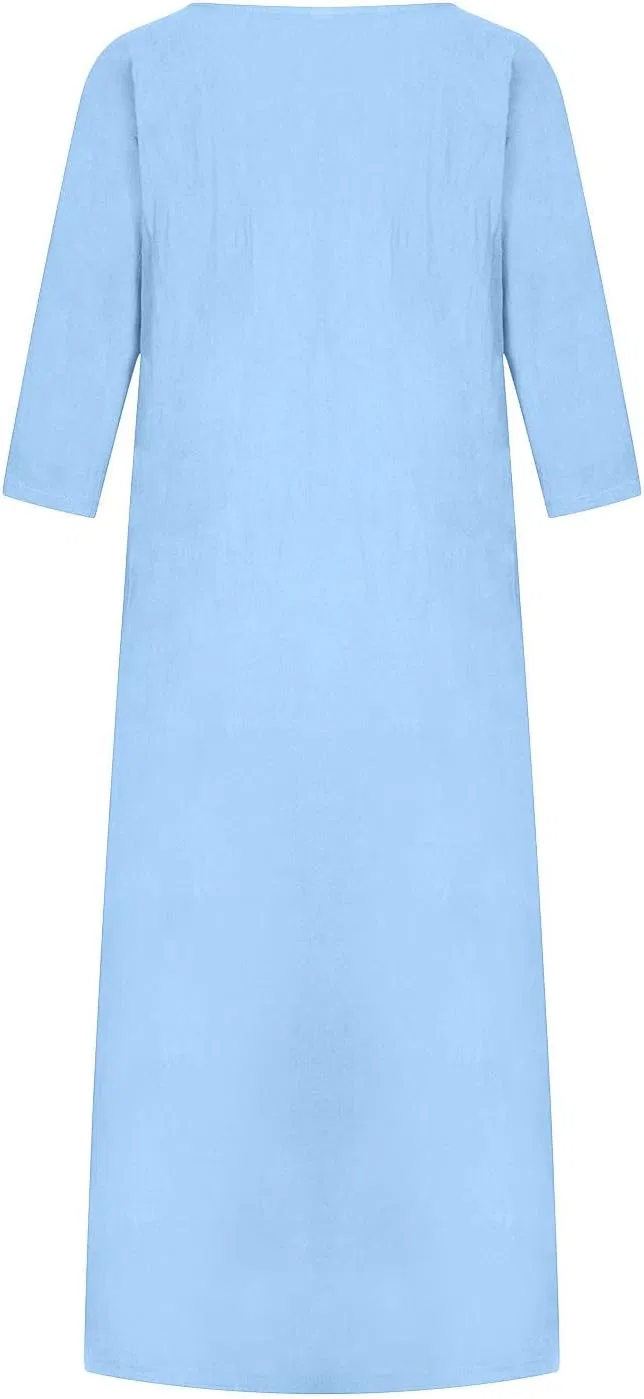 Женское платье свободного кроя из льна paThez, Light Blue — фото 4