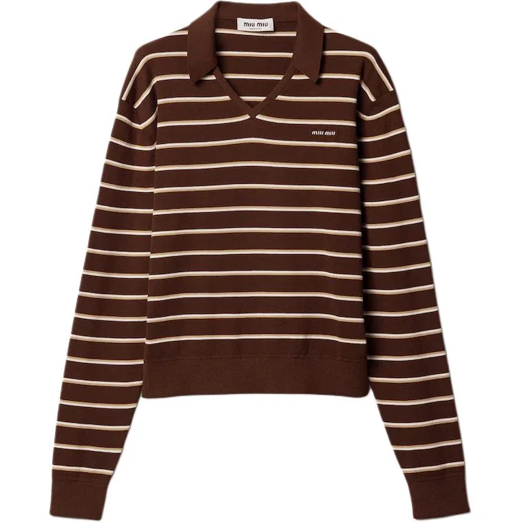 Женский вязаный поло с длинным рукавом Miu Miu, Brown