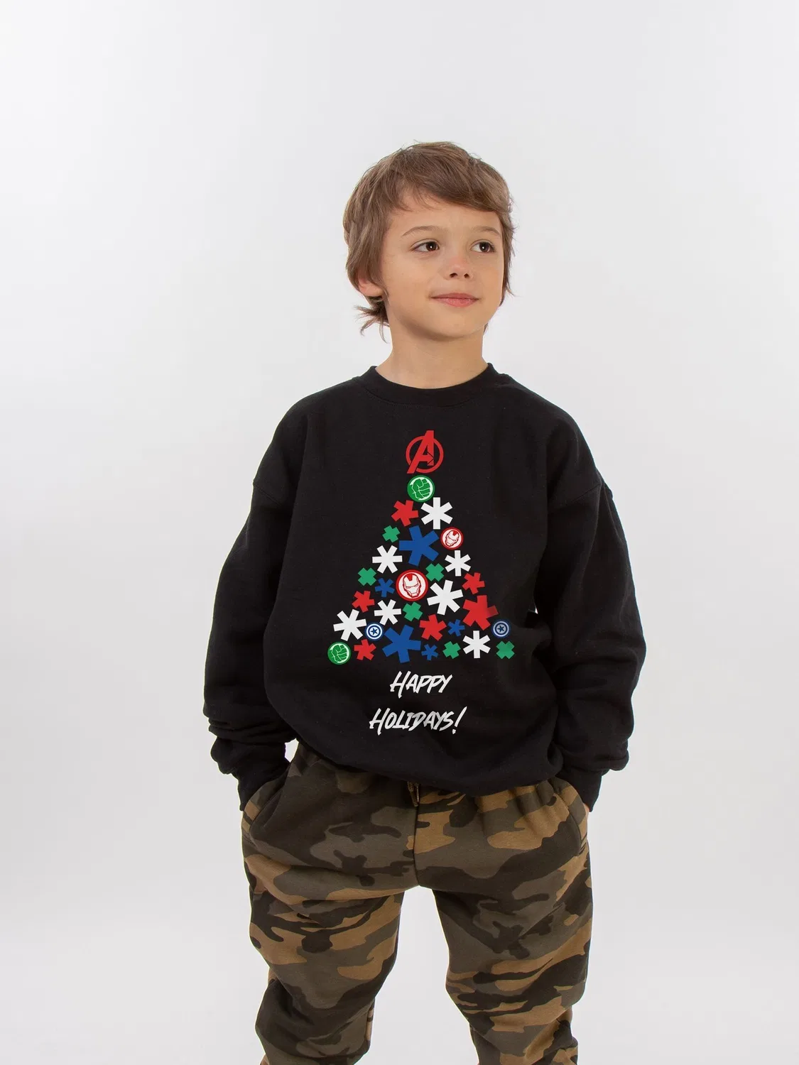 Свитшот Marvel Avengers Christmas Tree Brands In, черный — фото 2