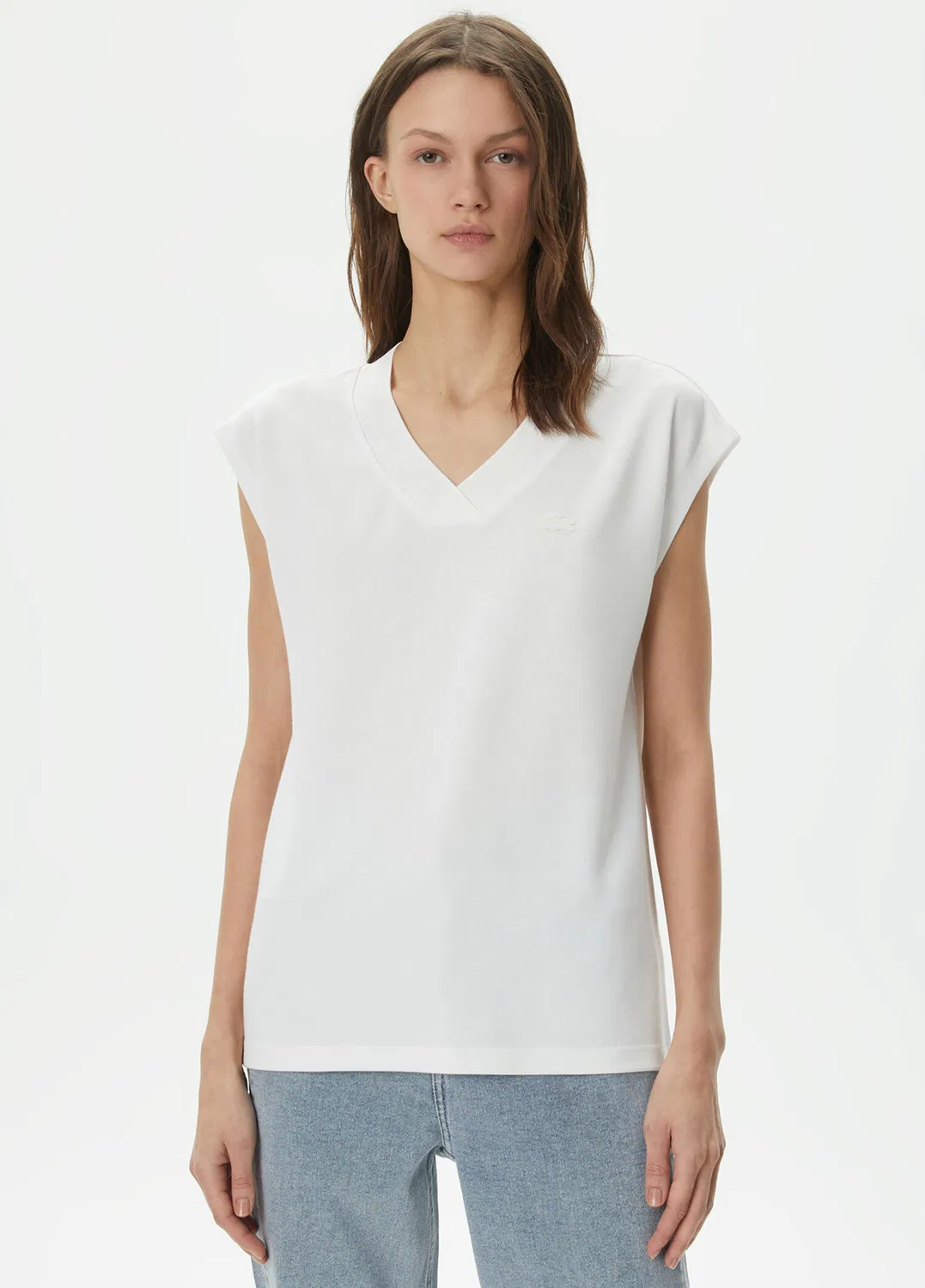 Футболка Lacoste, белая, с V-образным вырезом