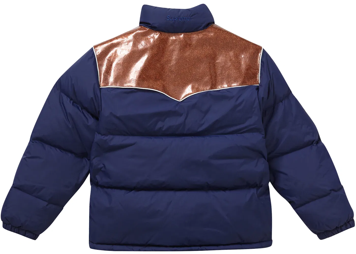 Мужская куртка пуховик с блестящей кокеткой Supreme, Navy — фото 3