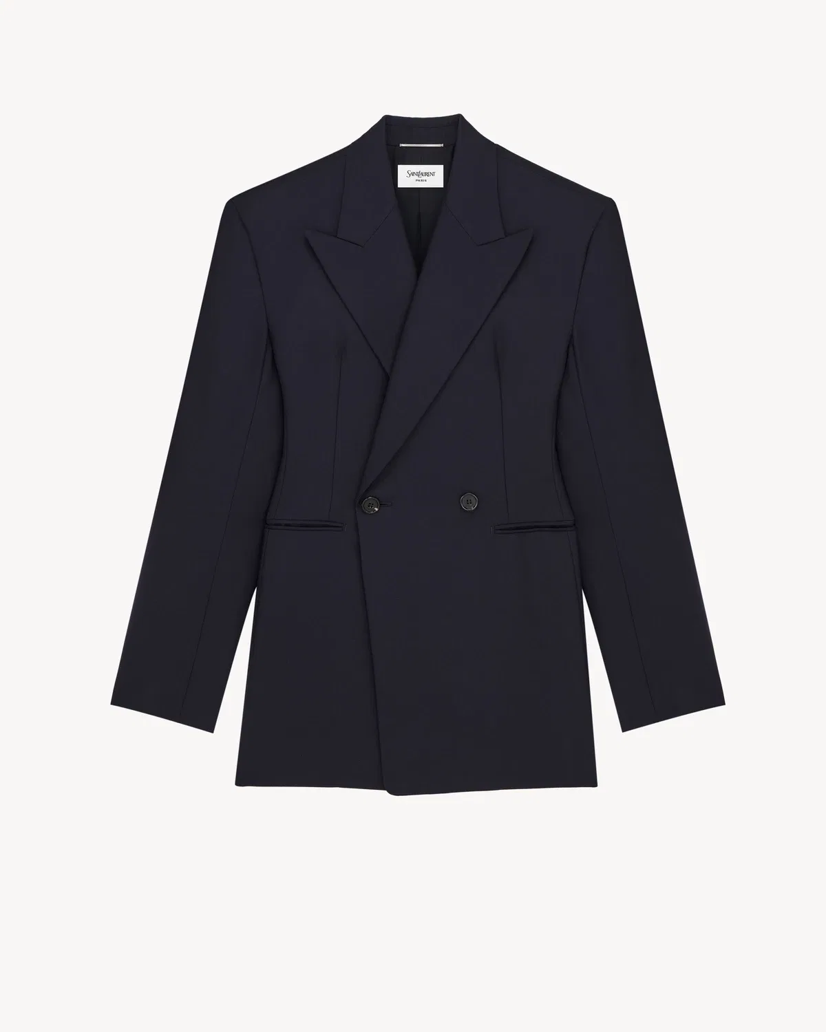 Двубортный пиджак из шерстяной габардиновой ткани Saint Laurent, синий