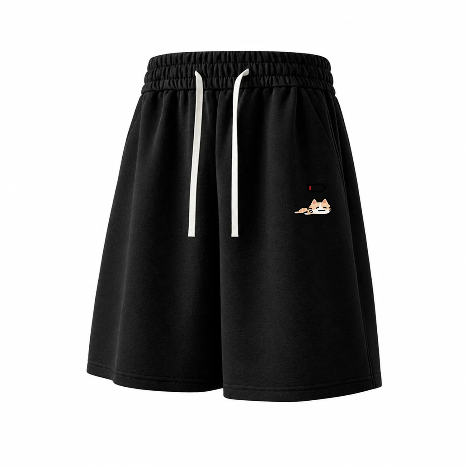 Детские шорты Casual [300g Heavyweight] Black (Tired Orange Cat) Pants Logo MINISO, Black (Tired Orange Cat) Pants Logo