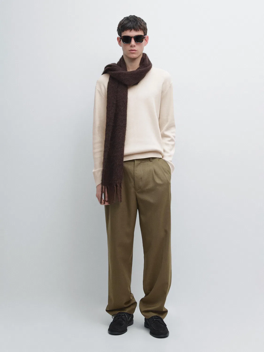 Вязаный свитер с круглым вырезом из 100% хлопка Massimo Dutti, Vanilla
