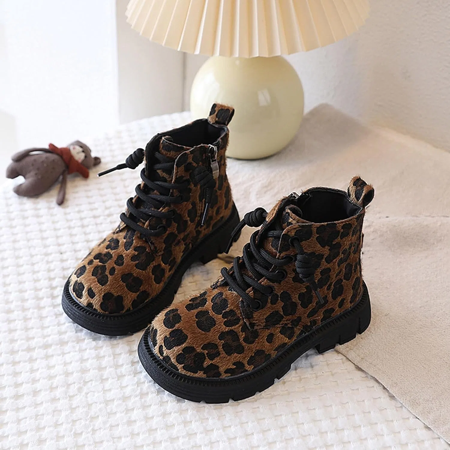 Детские ботинки для девочек с леопардовым принтом Combat Ankle Boots, Brown — фото 4