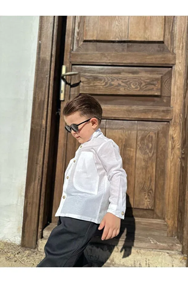 Детская рубашка для мальчиков хлопковая Favorimkids, White — фото 2