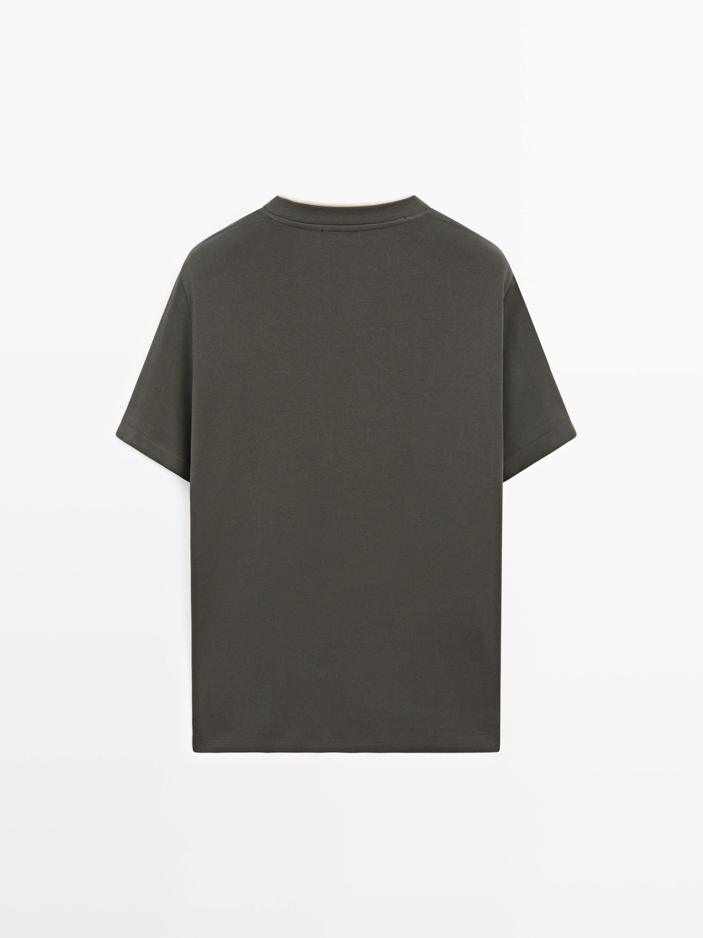 Футболка Massimo Dutti Short Sleeve Cotton, хаки — фото 2
