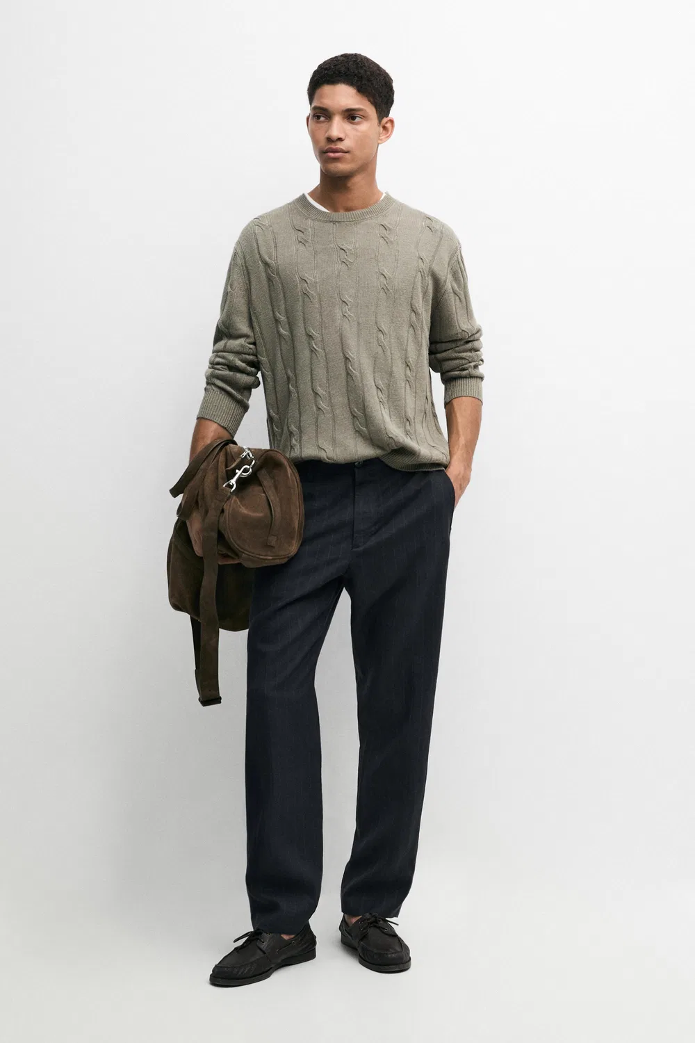 Льняные брюки в полоску Massimo Dutti, темно-синий