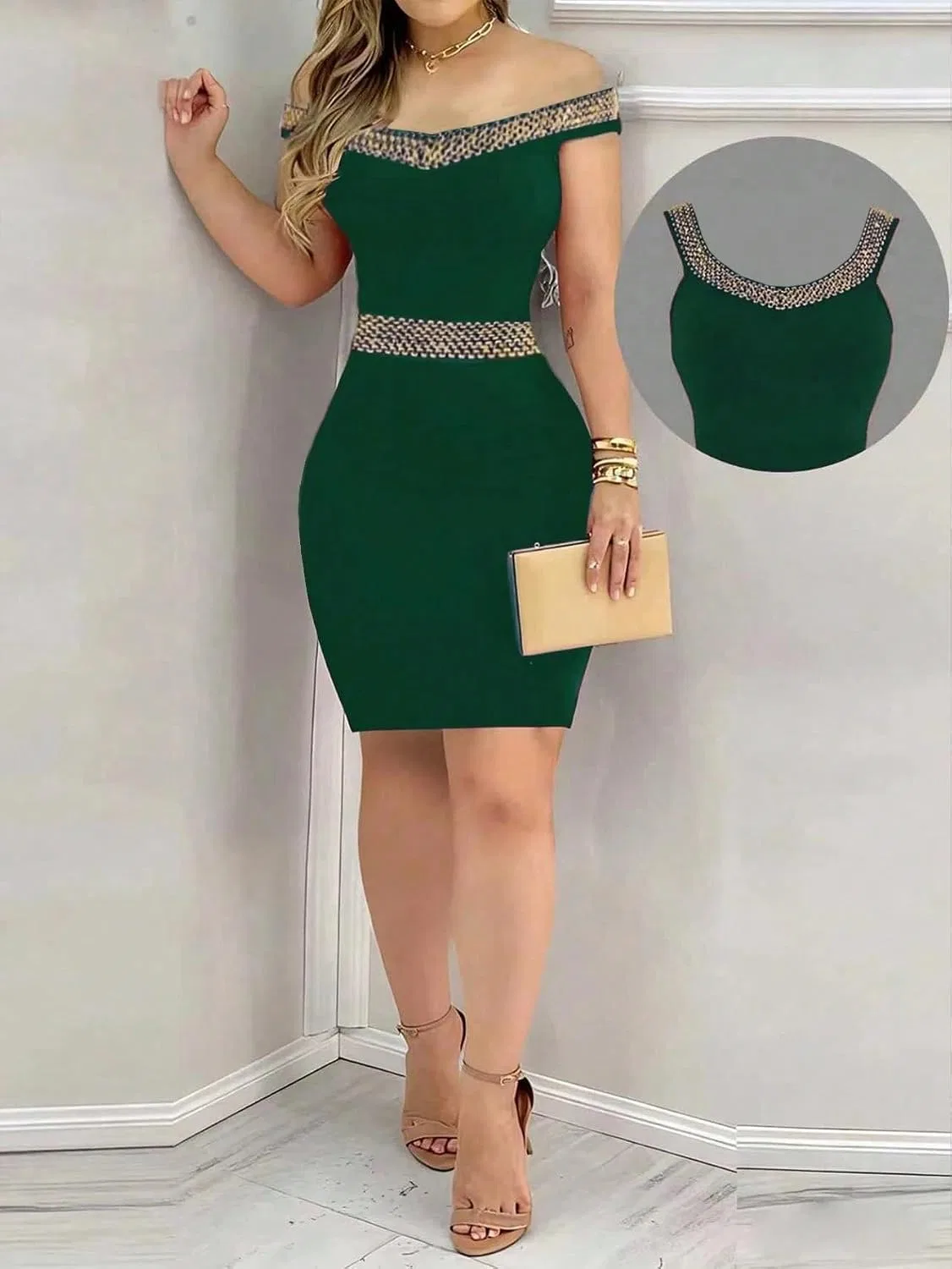 Женское повседневное платье миди без рукавов с открытой спиной, Dark Green — фото 4