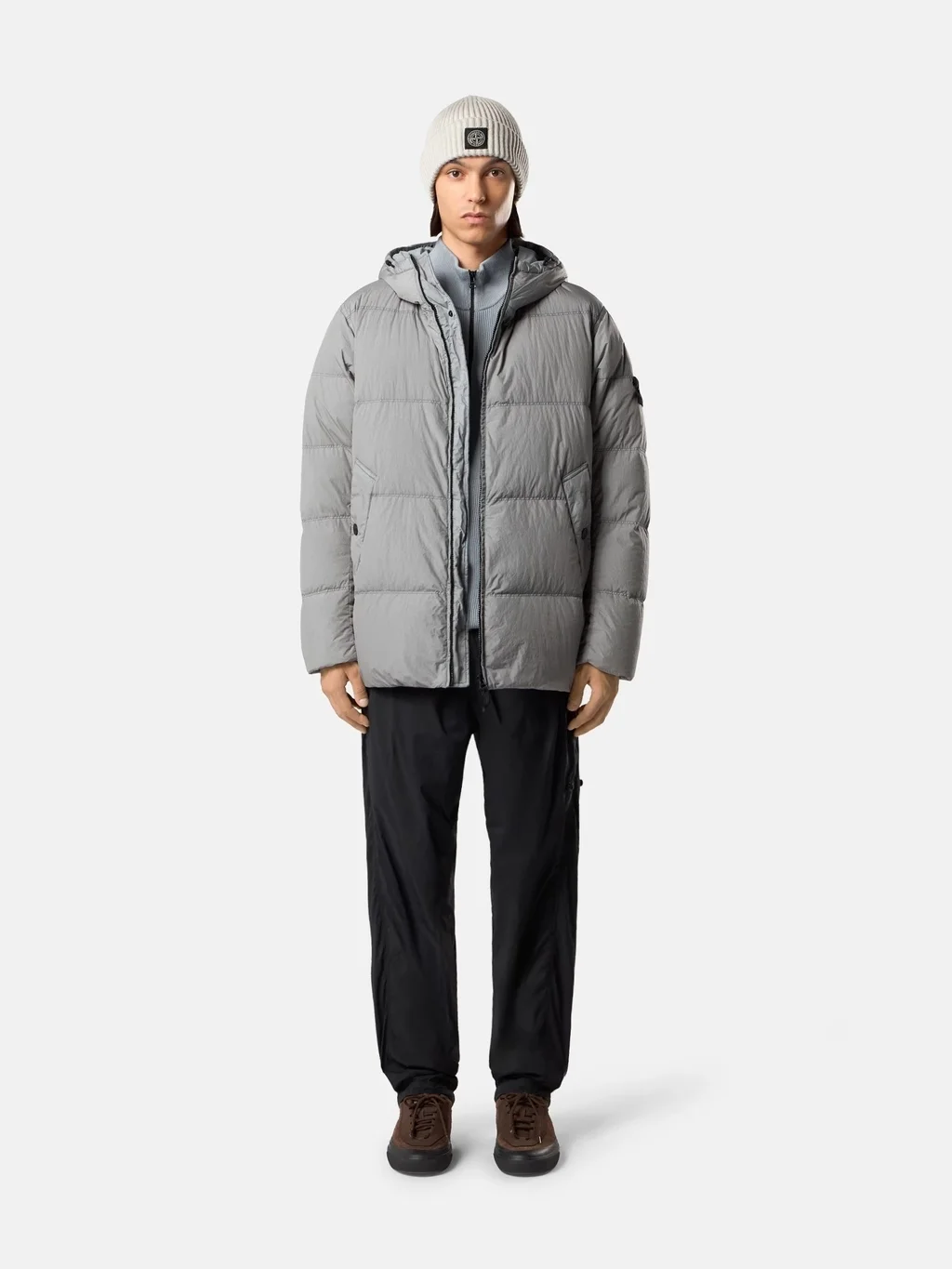 Мужской пуховик Stone Island Wind-resistant With Anti-drop Regular Fit, серый — фото 3