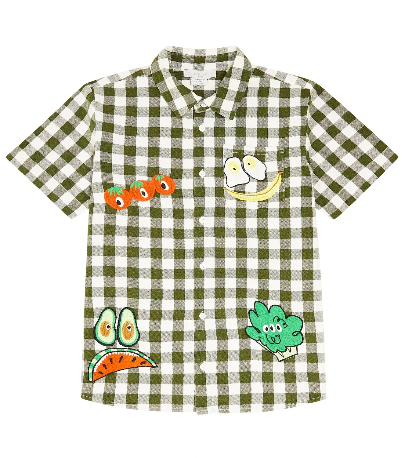 Рубашка из клетчатого хлопка с аппликацией Stella Mccartney Kids, зеленый