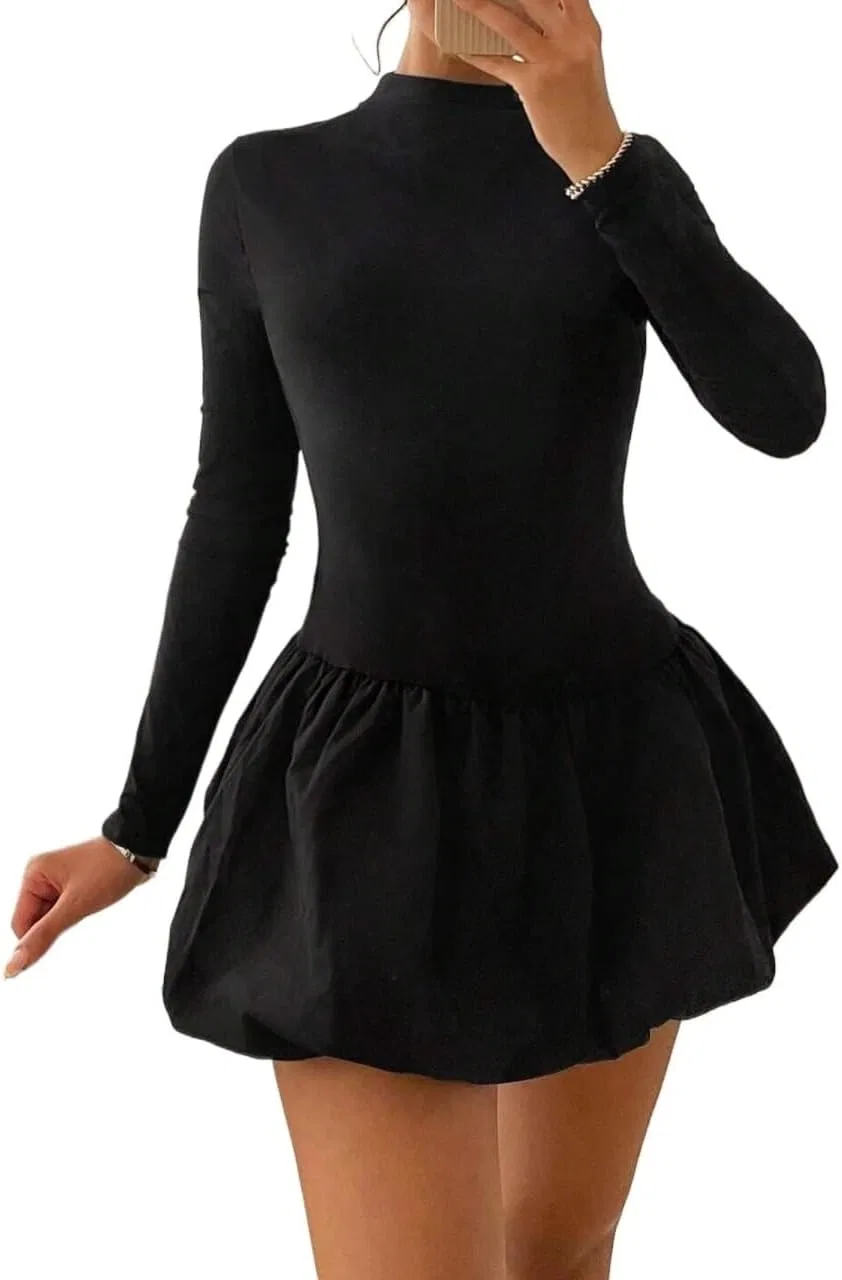 Женское платье мини с высокой горловиной Generic, Black