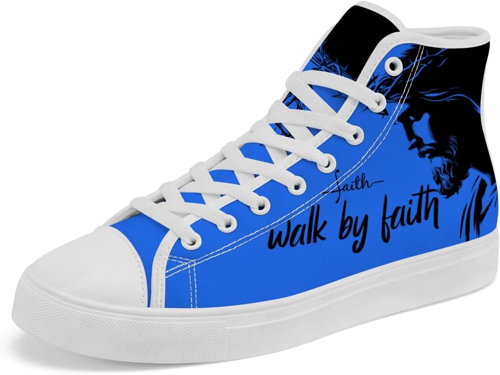

Высокие кеды на шнуровке chebing Faith из холщовой ткани, христианские высокие кеды, повседневная обувь Walk by Faith для женщин и мужчин, синий