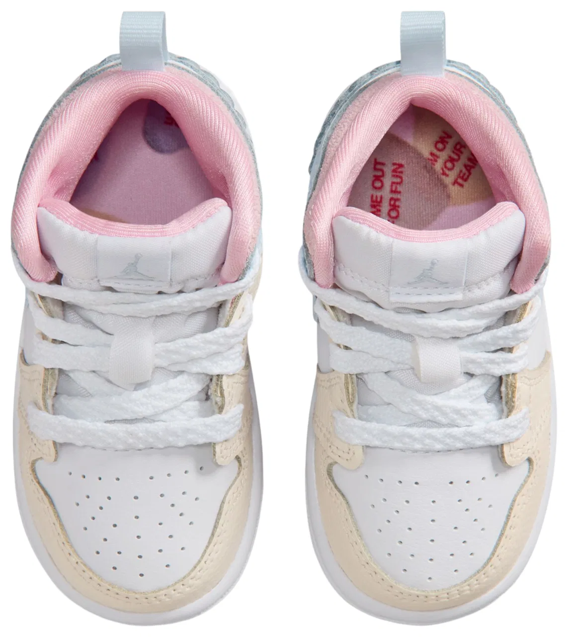 Кроссовки для девочек Jordan 1 Mid SE Fem, цвет White/Pale Ivory/Half Blue — фото 4