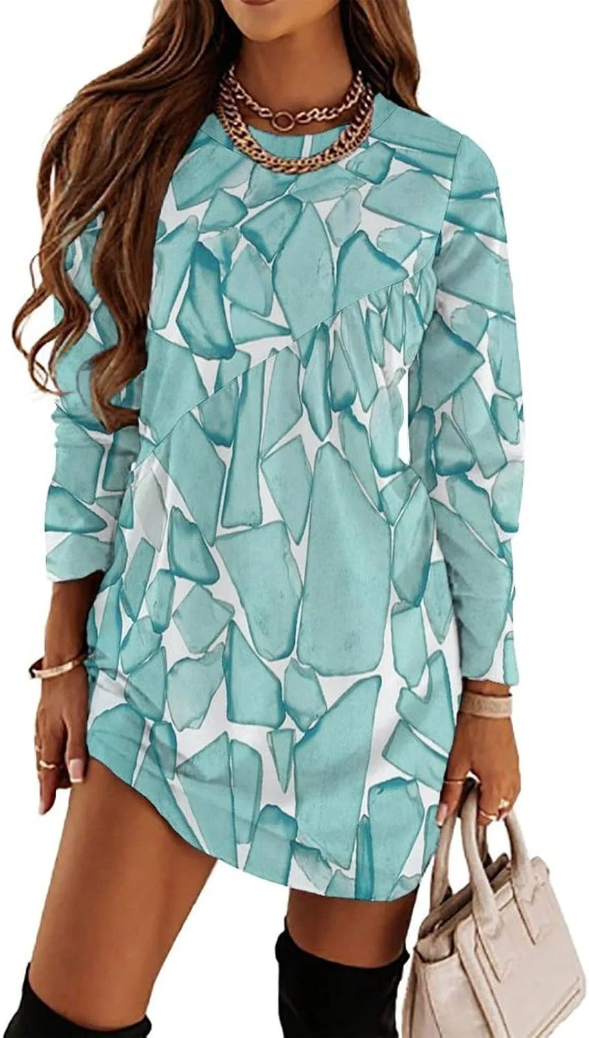 Женская футболка-свитшот с принтом Teal Sea Glass, Multicolor