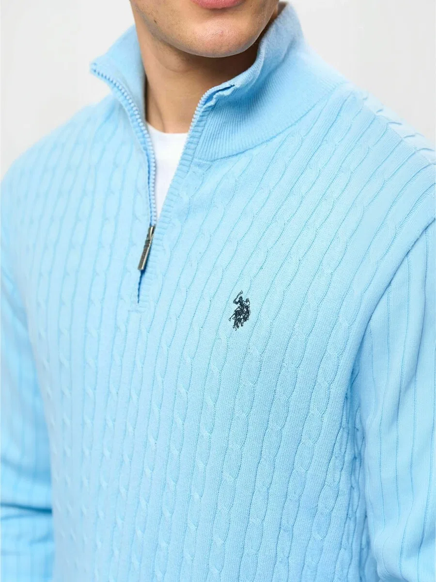 Свитер U.S. POLO ASSN. 'UMRomeo Half-zip' светло-голубого цвета — фото 4