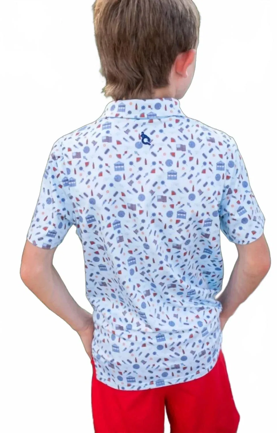 Детское поло для мальчиков с коротким рукавом UPF 50+ Stars And Stripes Blue Quail Clothing Co., Stars And Stripes — фото 2