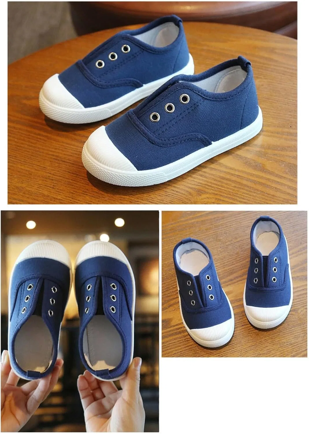 Детские кеды на танкетке с принтом, модель T-Strap Canvas Sneakers, Navy — фото 3