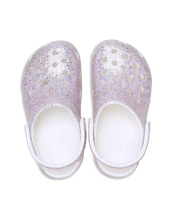 Детские сабо с блестками Classic Fantasy Glitter Crocs, белый — фото 3