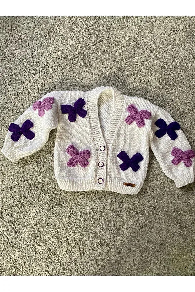 Детский вязаное кардиган для девочек с бантом Hand knitted bow detailed girl's Nevalin, White