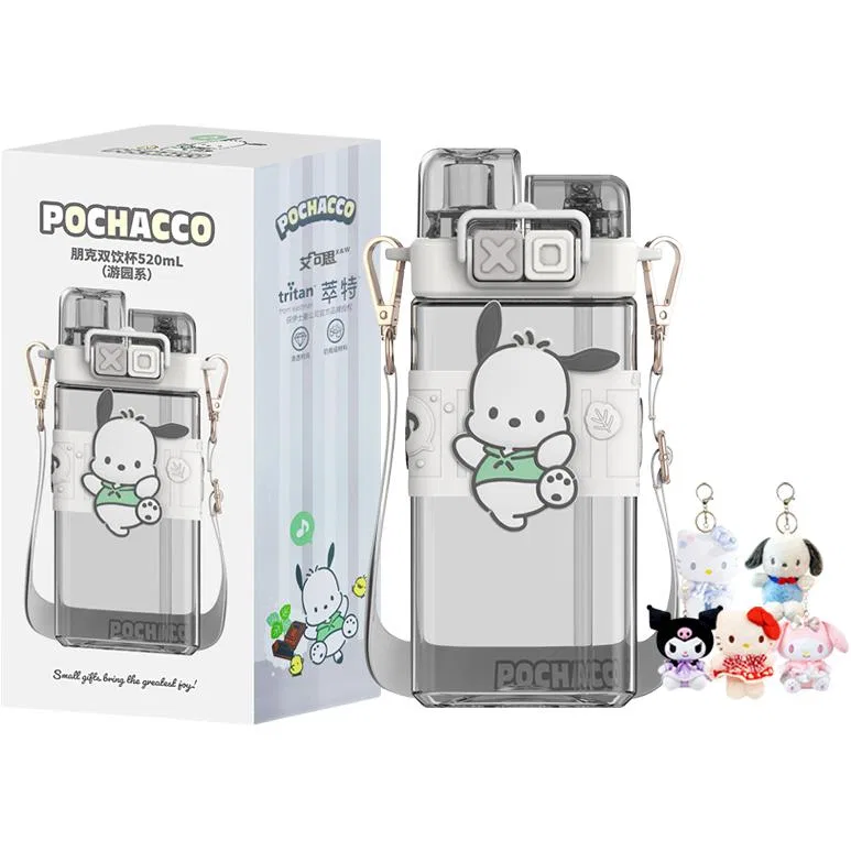 Детская бутылка для воды с трубочкой 520 мл Pochacco Water Bottle+Random Charm 1 Pc Sanrio, Pochacco Water Bottle+Random Charm 1 Pc