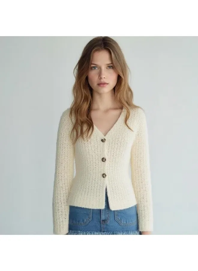 Кардиган вязаный с длинным рукавом Zara, кремово-белый — фото 2