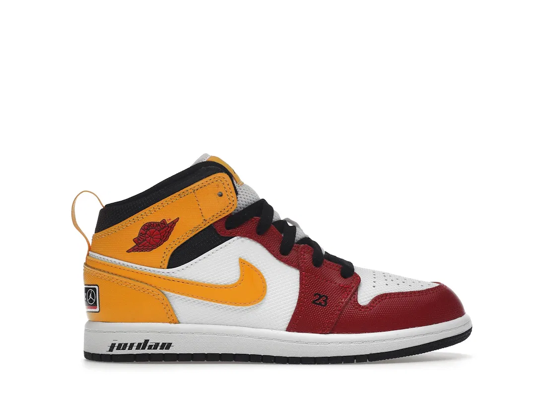 Детские кроссовки с высоким берцем Jordan 1 Mid Jordan, Black/Gym Red-White-University Gold