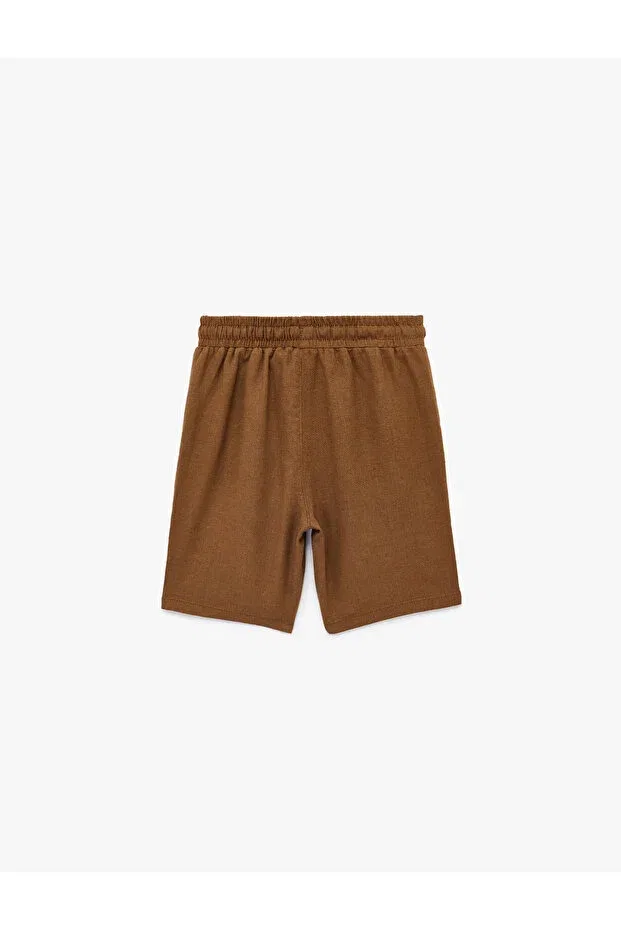 Детские шорты для мальчиков с завязками Linen and viscose blend basic shorts with tie waist Koton, Brown — фото 3