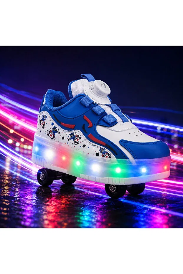 Детские кеды с принтом Unisex Fun led-soled roller skates Rocky, Red — фото 2