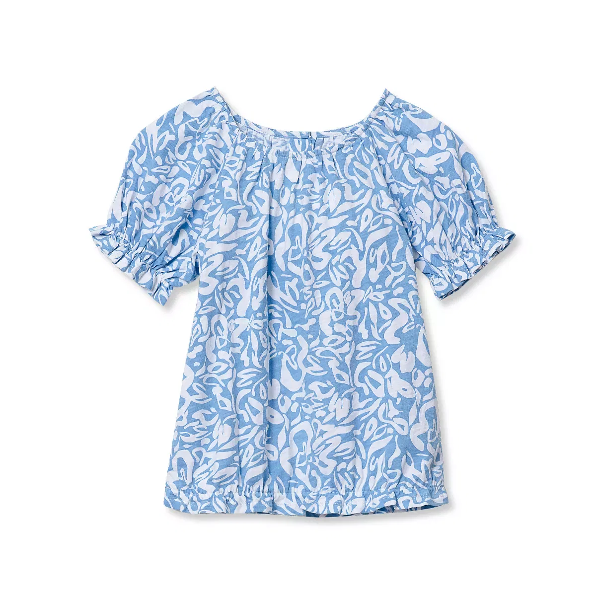 Детская блуза для девочек с коротким рукавом Lands' End, Blue Tropical Floral