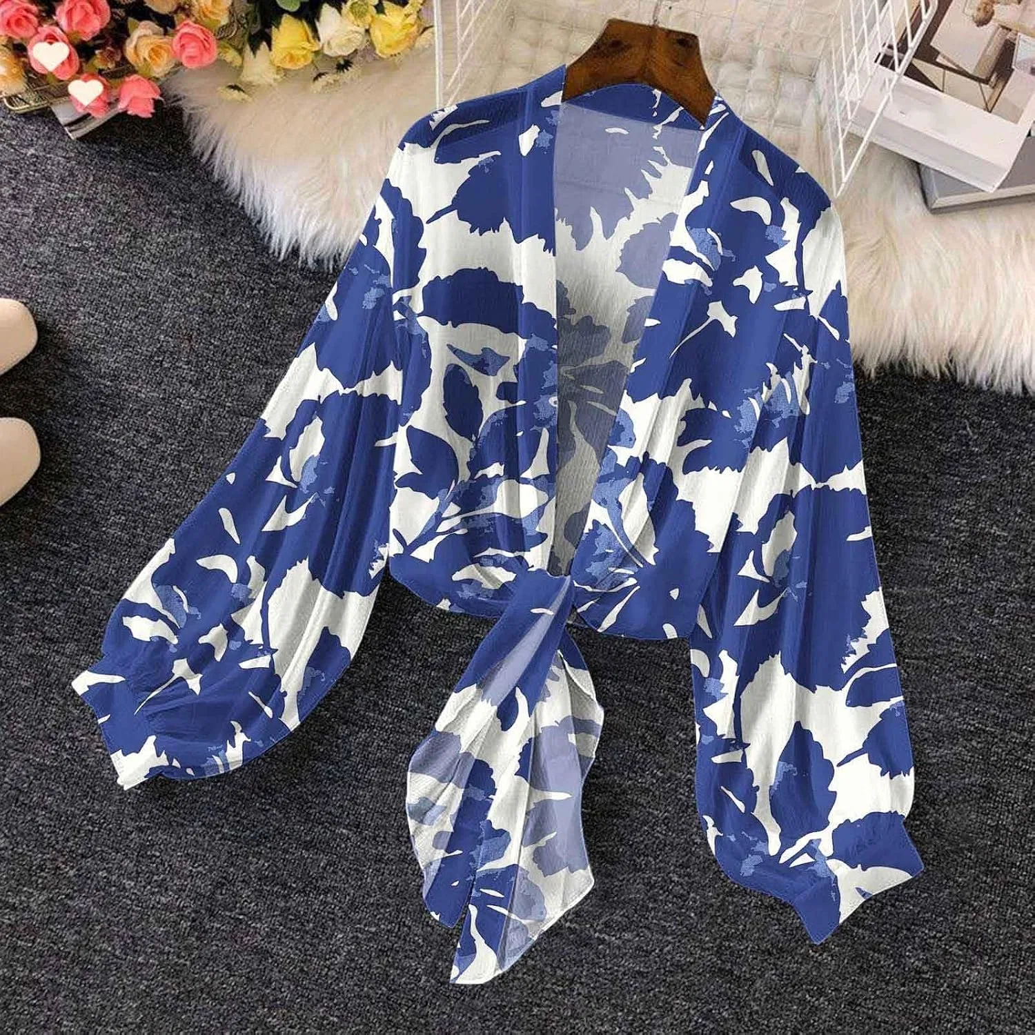 Женская пляжная накидка с глубоким V-вырезом и завязками, Oversized Flowy Chiffon, Multicolor — фото 2