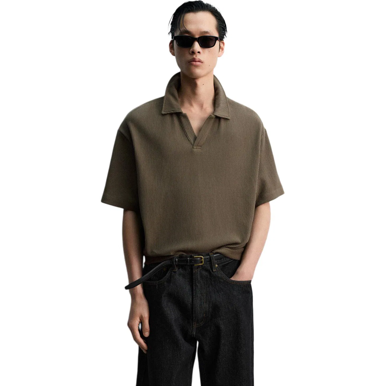 Мужское поло Khaki Lapel ZARA, Khaki — фото 3